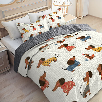 Shineful All Season Quilt 3-Piece Set - Cute Dachshund