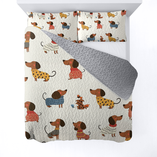 Shineful All Season Quilt 3-Piece Set - Cute Dachshund