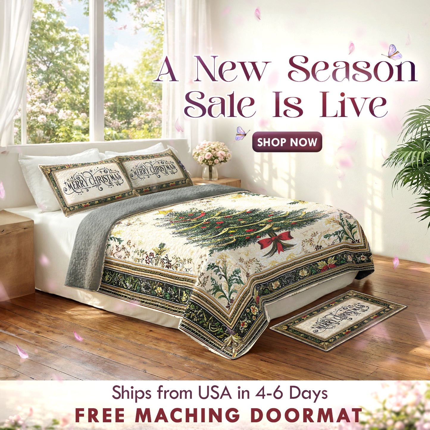 Shineful Quilt 3-Piece Set Classic Christmas Tree