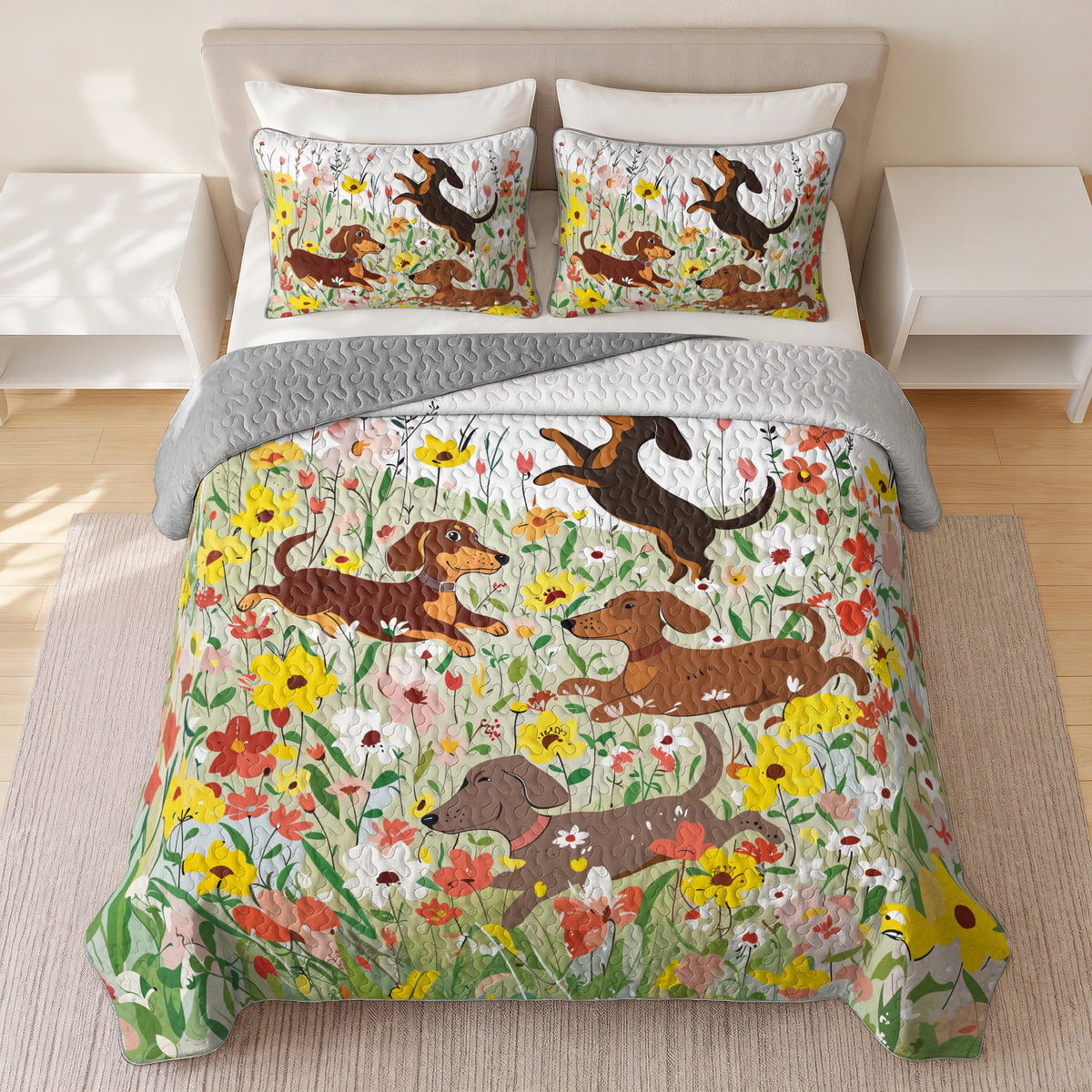 Shineful Quilt 3-Piece Set Spring Pup Joy