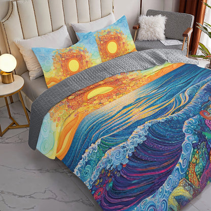 Shineful All Season Quilt 3-Piece Set Psychedelic Sun & Sea