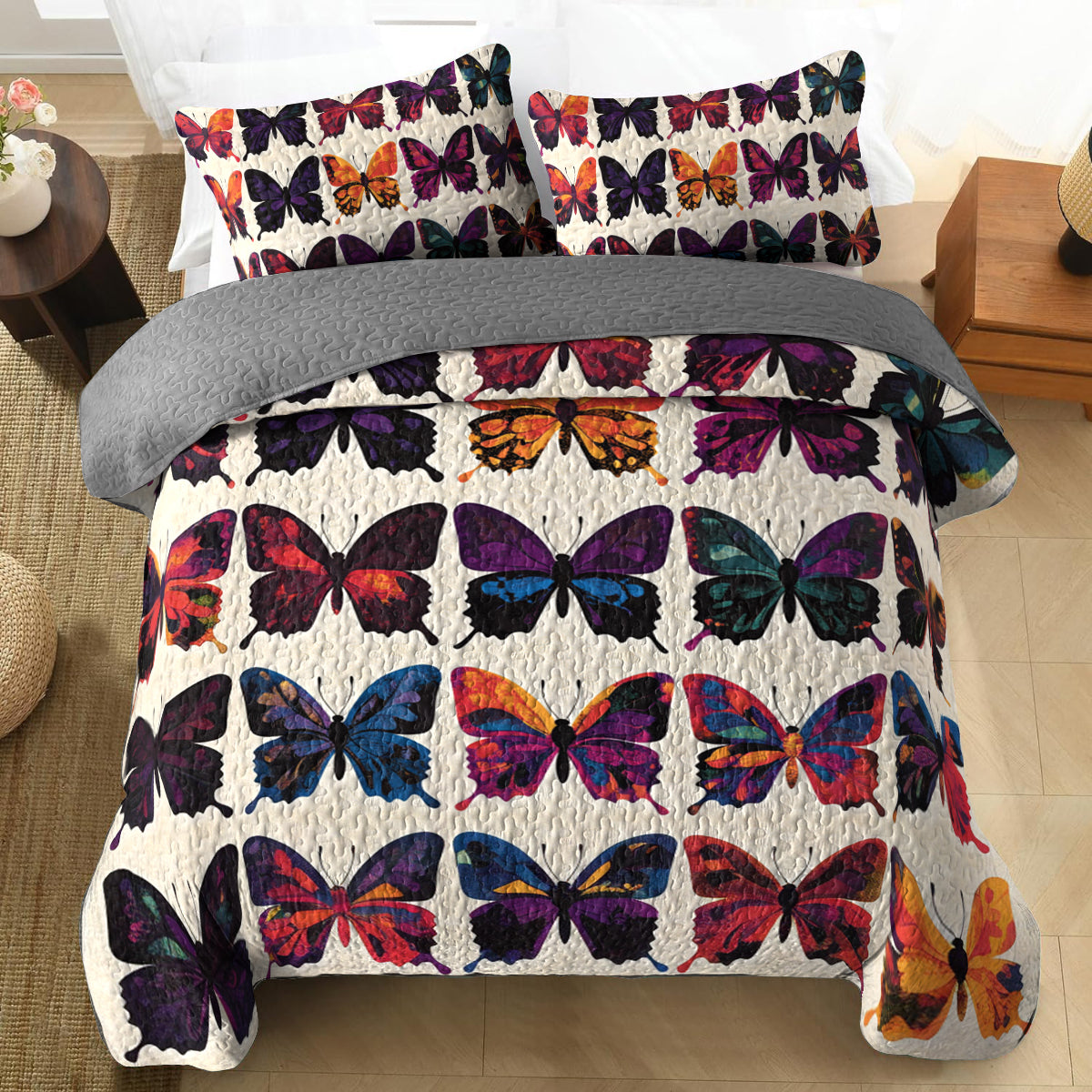 Shineful All Season Quilt 3-Piece Set Vibrant Butterfly