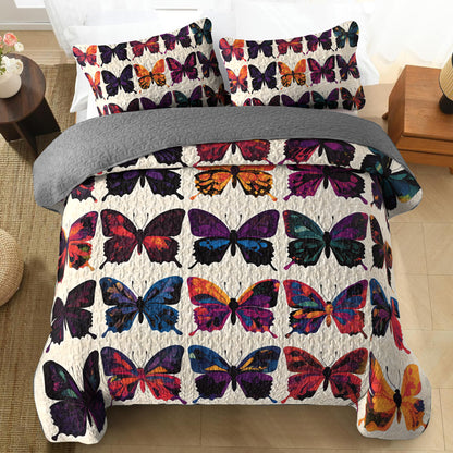 Shineful All Season Quilt 3-Piece Set Vibrant Butterfly