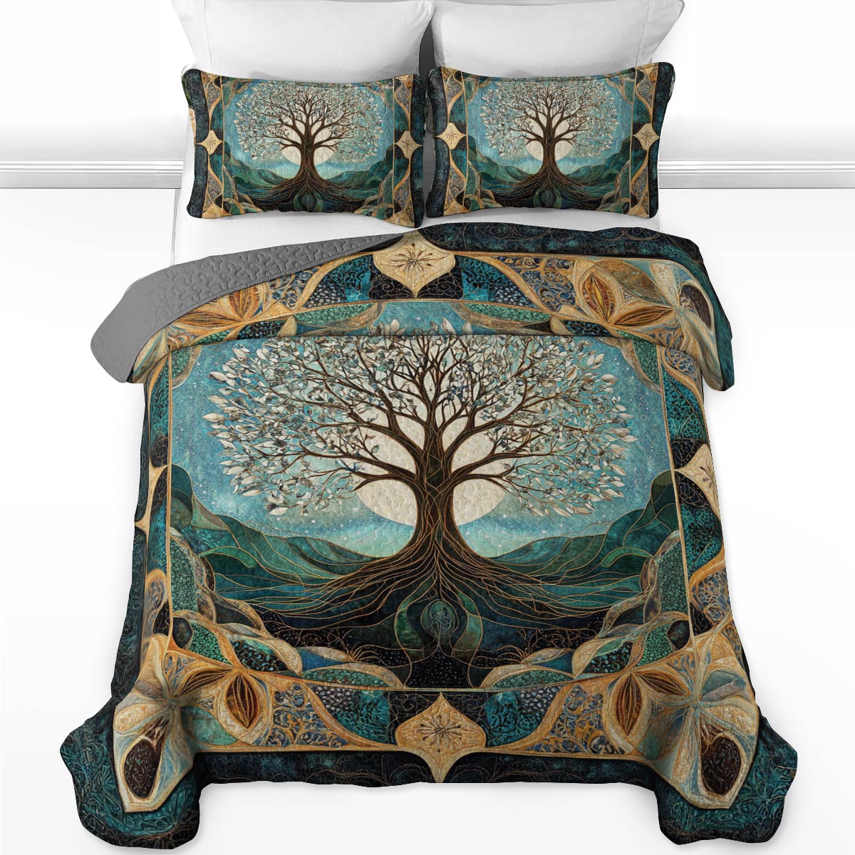 Shineful All Season Quilt 3-Piece Set Tree of Life Mandala