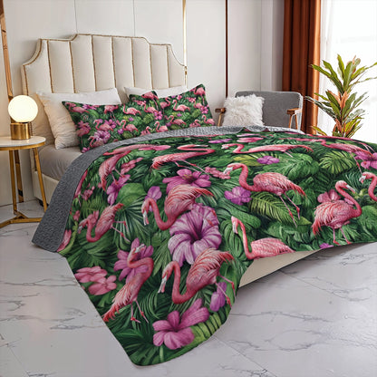 Shineful All Season Quilt 3-Piece Set - Flamingo Oasis
