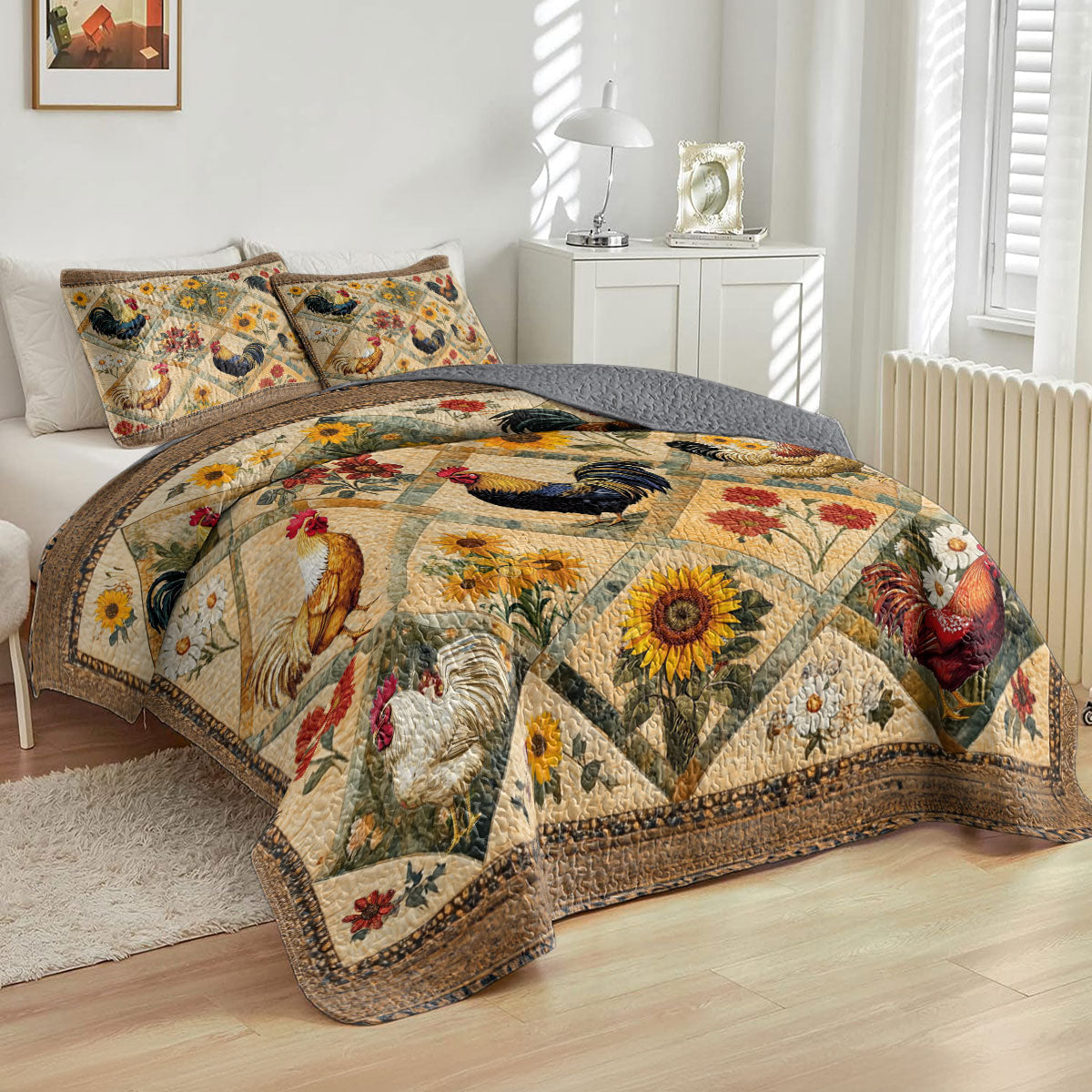 Shineful All Season Quilt 3-Piece Set Vintage Rooster