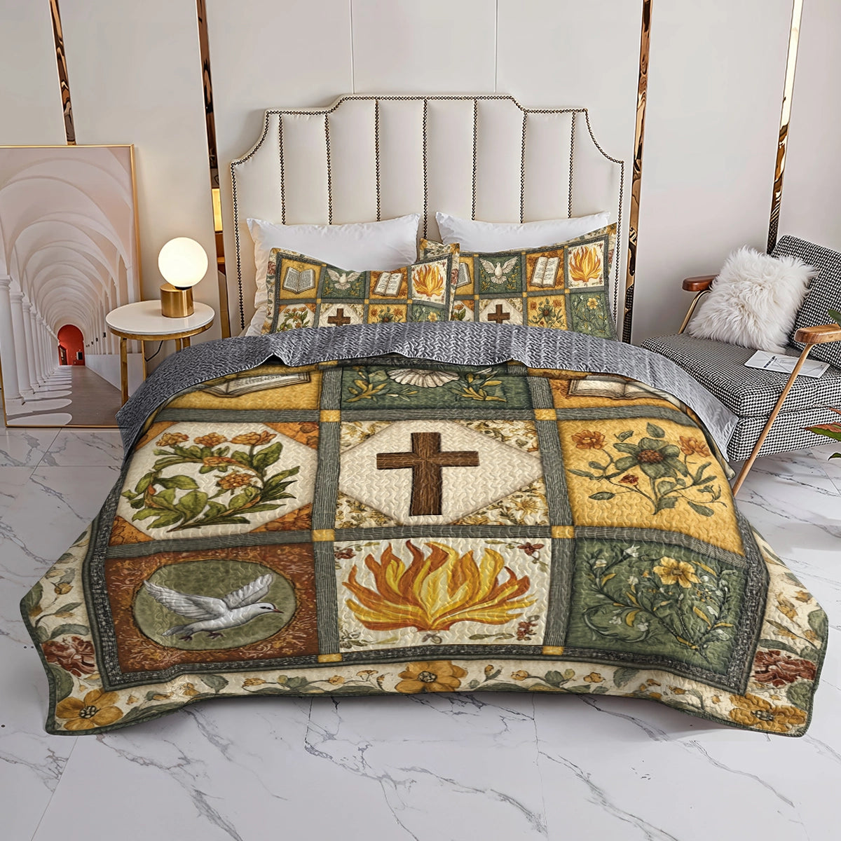 Shineful All Season Quilt 3-Piece Set God Bible Blessings Quilt