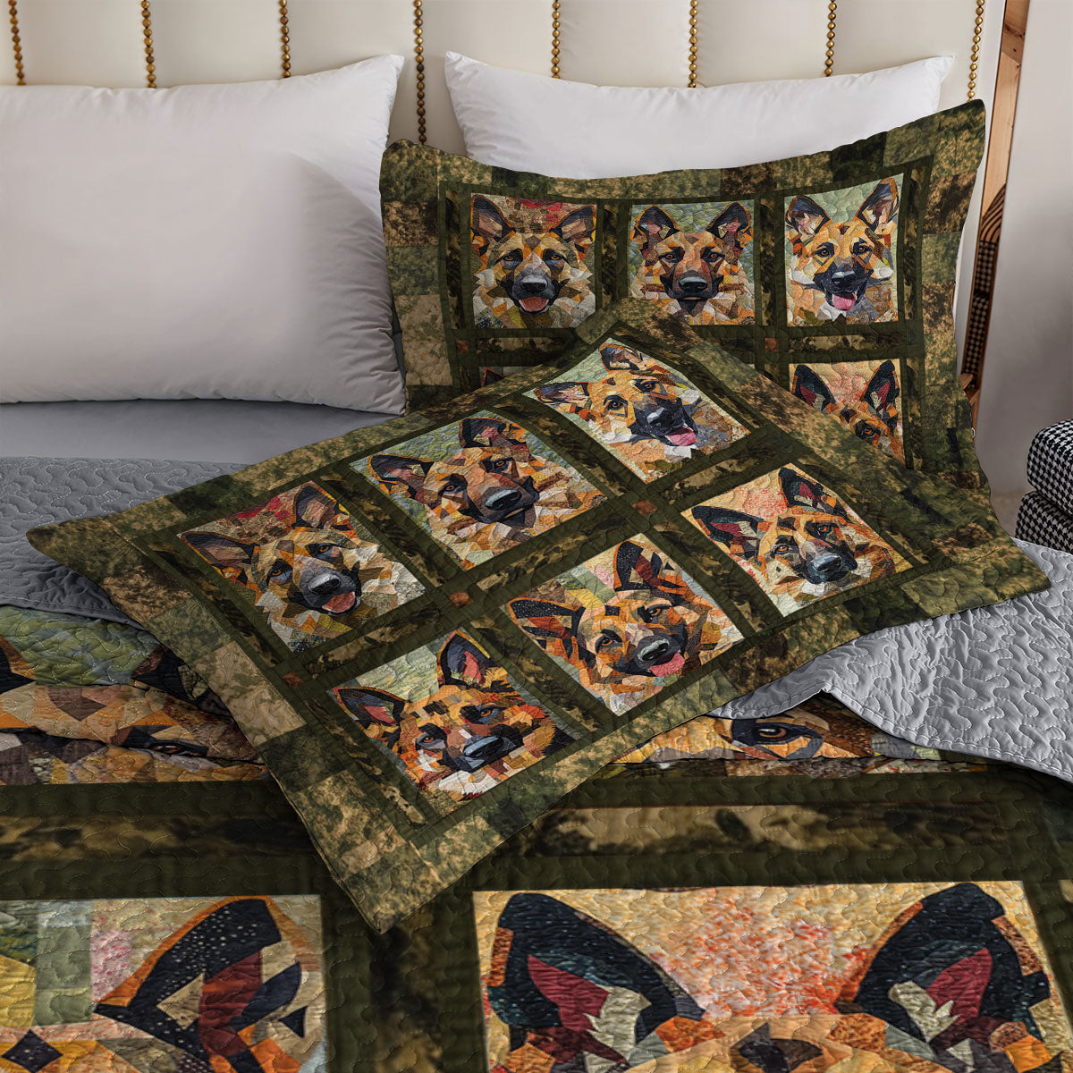 Shineful All Season Quilt 3-Piece Set German Shepherd Camouflage