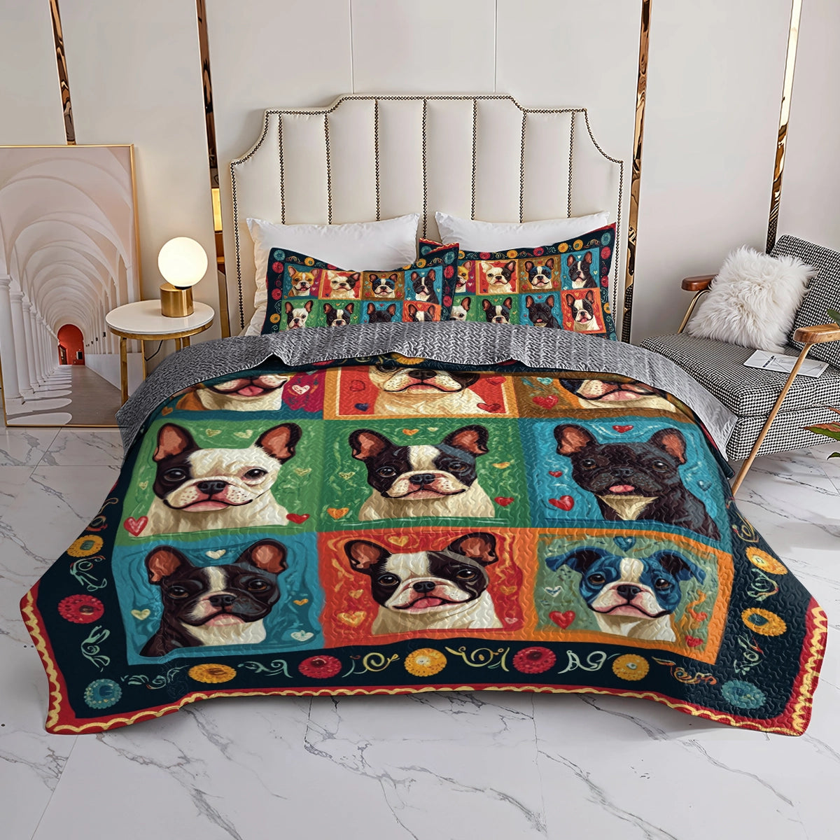 Shineful All Season Quilt 3-Piece Set Vibrant French Bulldog Dreams