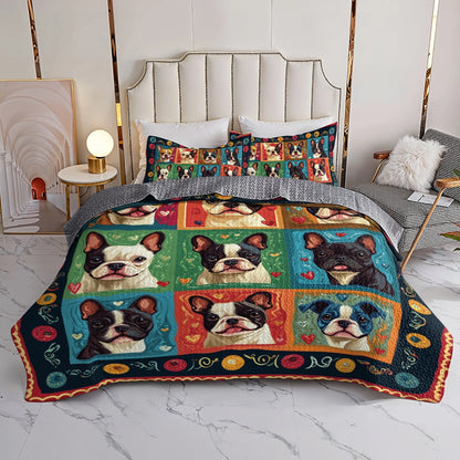 Shineful All Season Quilt 3-Piece Set Vibrant French Bulldog Dreams