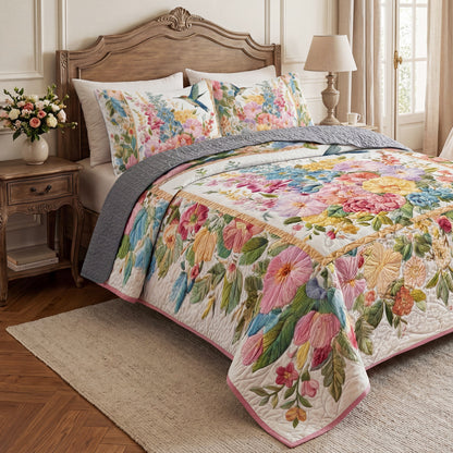 Shineful All Season Quilt 3-Piece Set Floral Hummingbird Garden