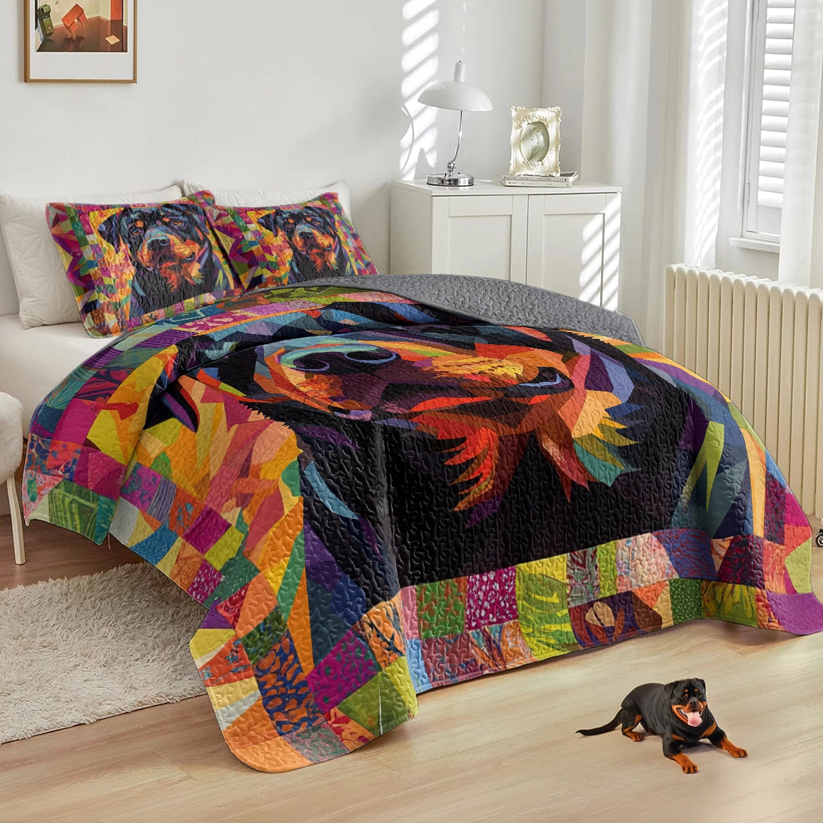 Shineful All Season Quilt 3-Piece Set - Vibrant Rottie