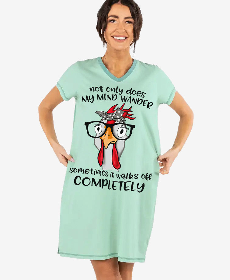Chicken Shineful® V-Neck Nightshirts Not Only Does My Mind Wander Lv01 S / Pale Green