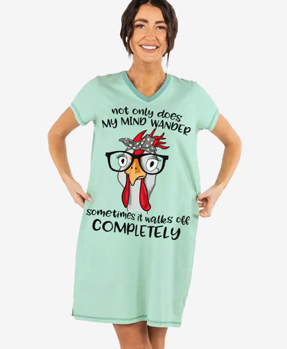 Chicken Shineful® V-Neck Nightshirts Not Only Does My Mind Wander Lv01 S / Pale Green