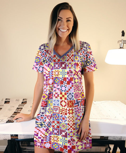 Quilting Pajabears® V-Neck Nightshirts Quilt Blocks Clv01