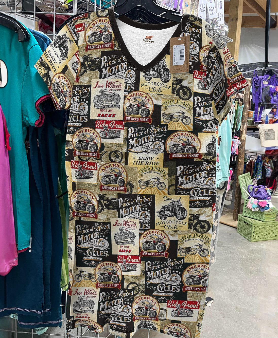Motorcycle Pajabears® V-Neck Nightshirts Enjoy The Ride Nt10