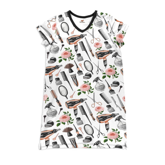 Hair Stylist Pajabears® V-Neck Nightshirts Beautiful Roses Tl10