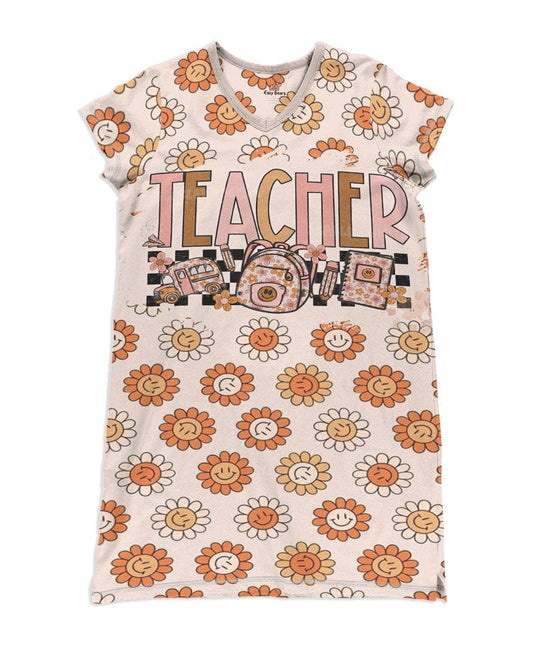Teacher Pajabears® V-Neck Nightshirts In Floral Pattern Hc2