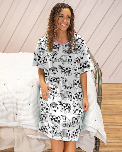 Cow Pajabears® V-Neck Nightshirts Funny Cows Tl10