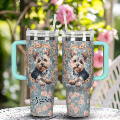 Shineful Tumbler Personalized Yorkie Blossom Elegance