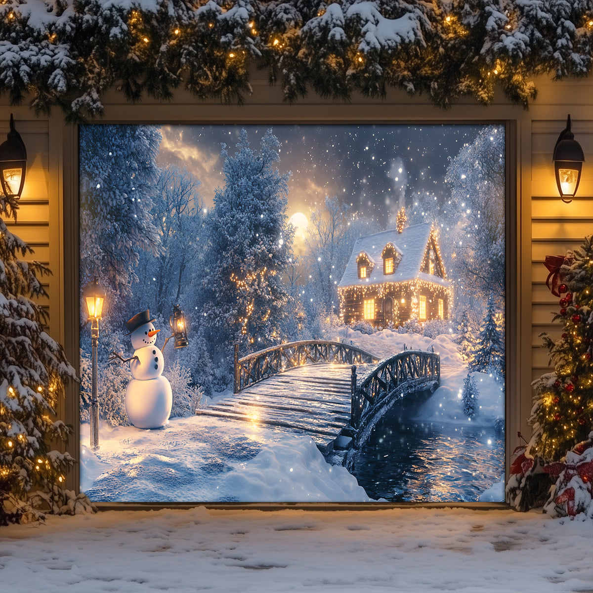 Shineful Garage Door Banner Decoration Christmas Forest Night