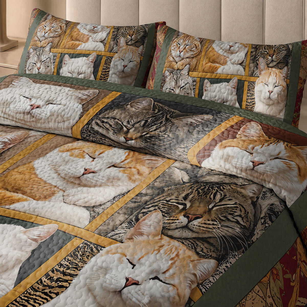 Shineful Quilt 3-Piece Set Sleepy Cats