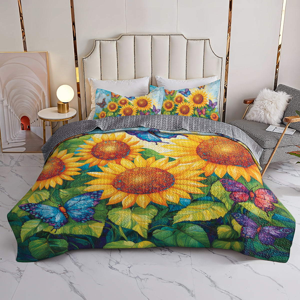 Shineful All Season Quilt 3-Piece Set Sunflower & Butterfly Garden