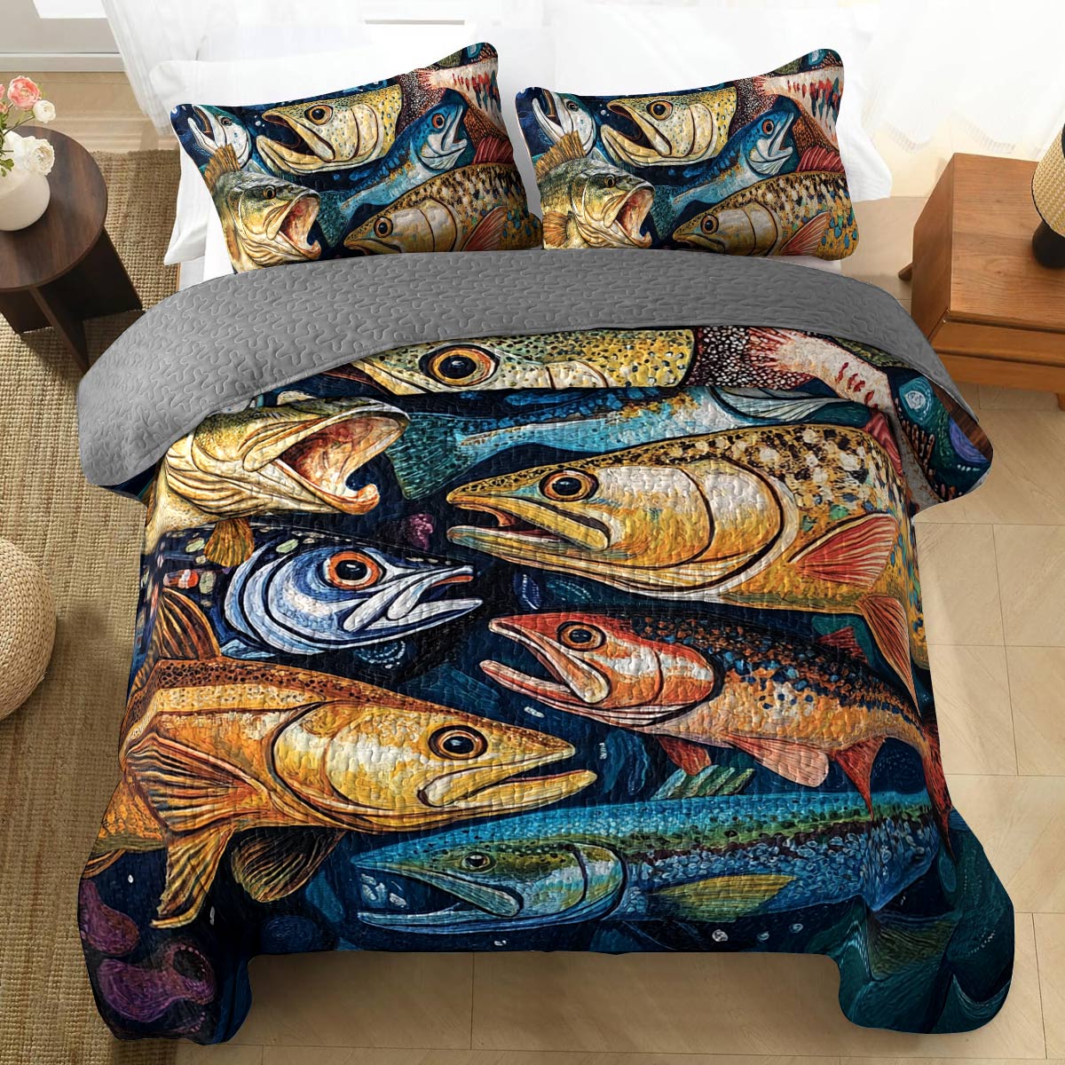 Shineful All Season Quilt 3-Piece Set Colorful Fishes