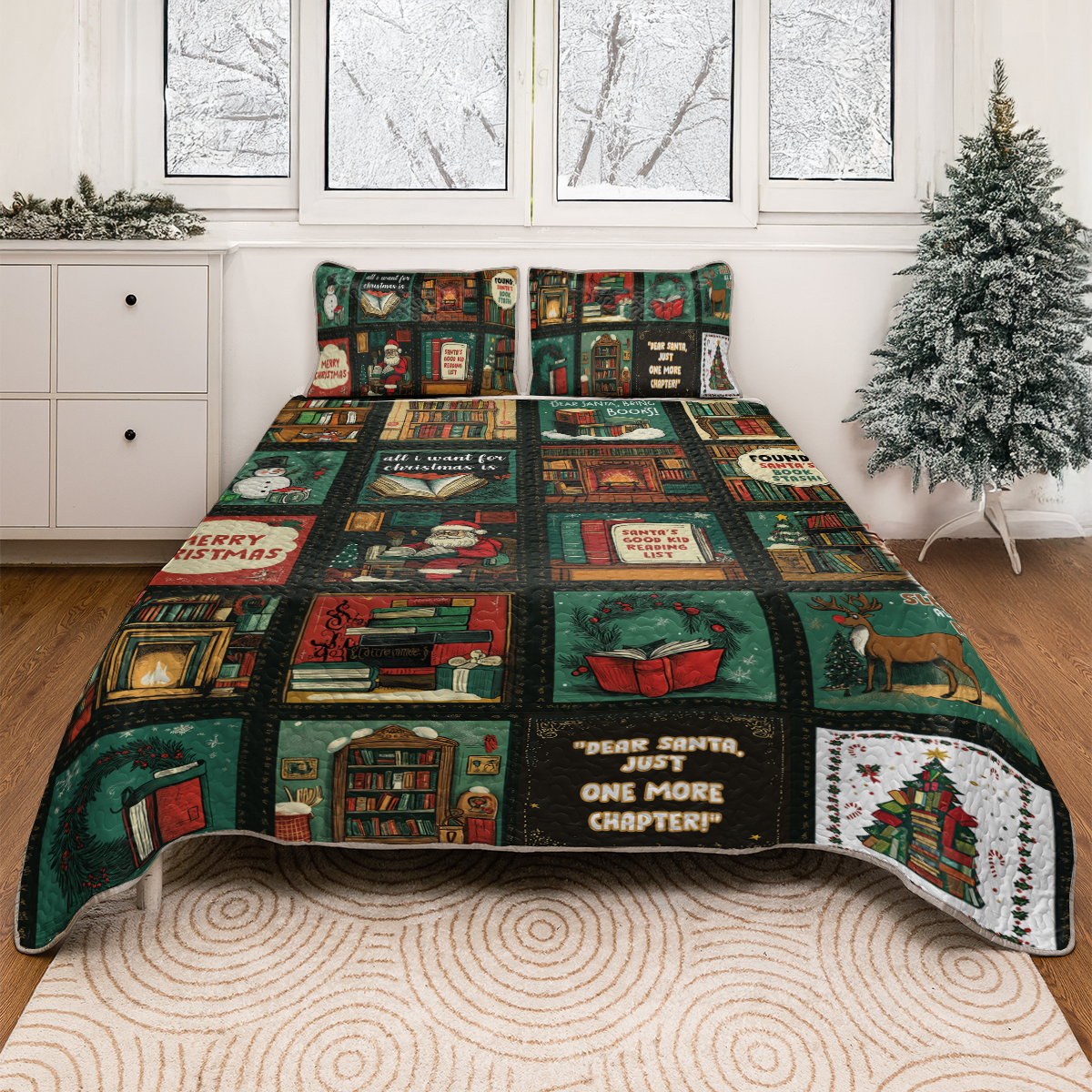 Shineful All Season Quilt 3-Piece Set Santa Reading Nook
