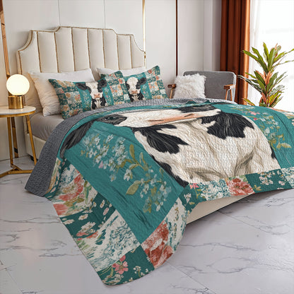 Shineful All Season Quilt 3-Piece Set Floral Cow