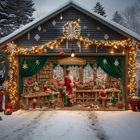 Shineful Garage Door Banner Decoration Santa’s Emerald Toy Workshop