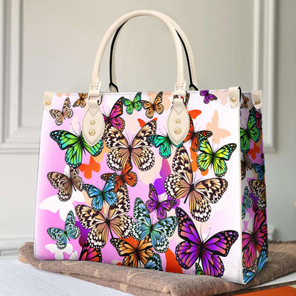 Butterfly Leather Bag Shineful Colorful Mn8 Creamy White