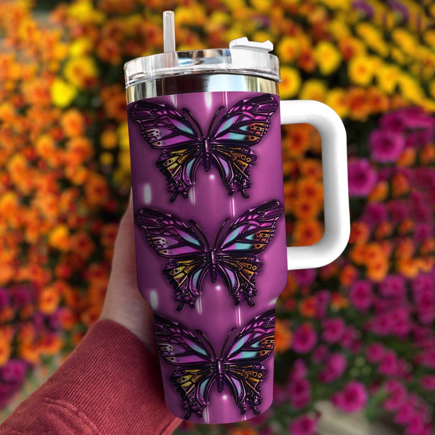 Butterfly 40 Oz Shineful™ Tumbler Purple Tl10 White 40Oz
