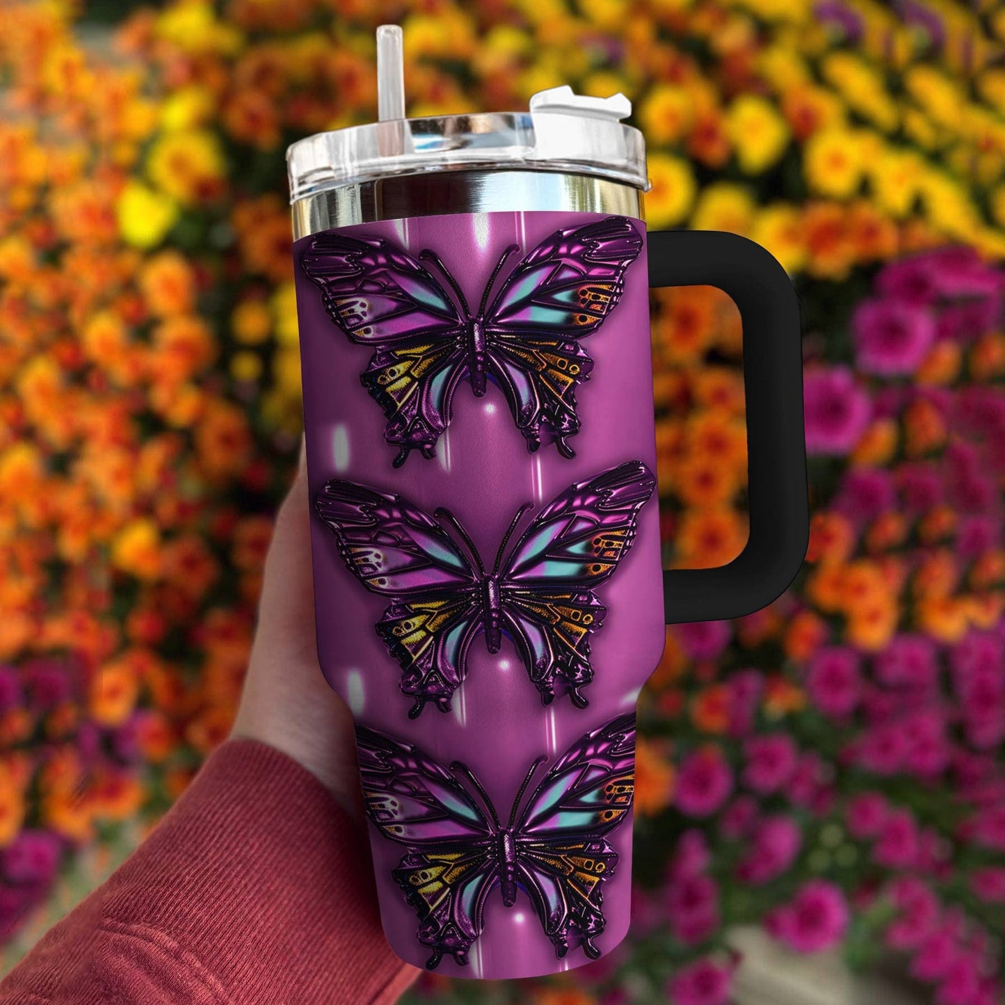 Butterfly 40 Oz Shineful™ Tumbler Purple Tl10 Black 40Oz