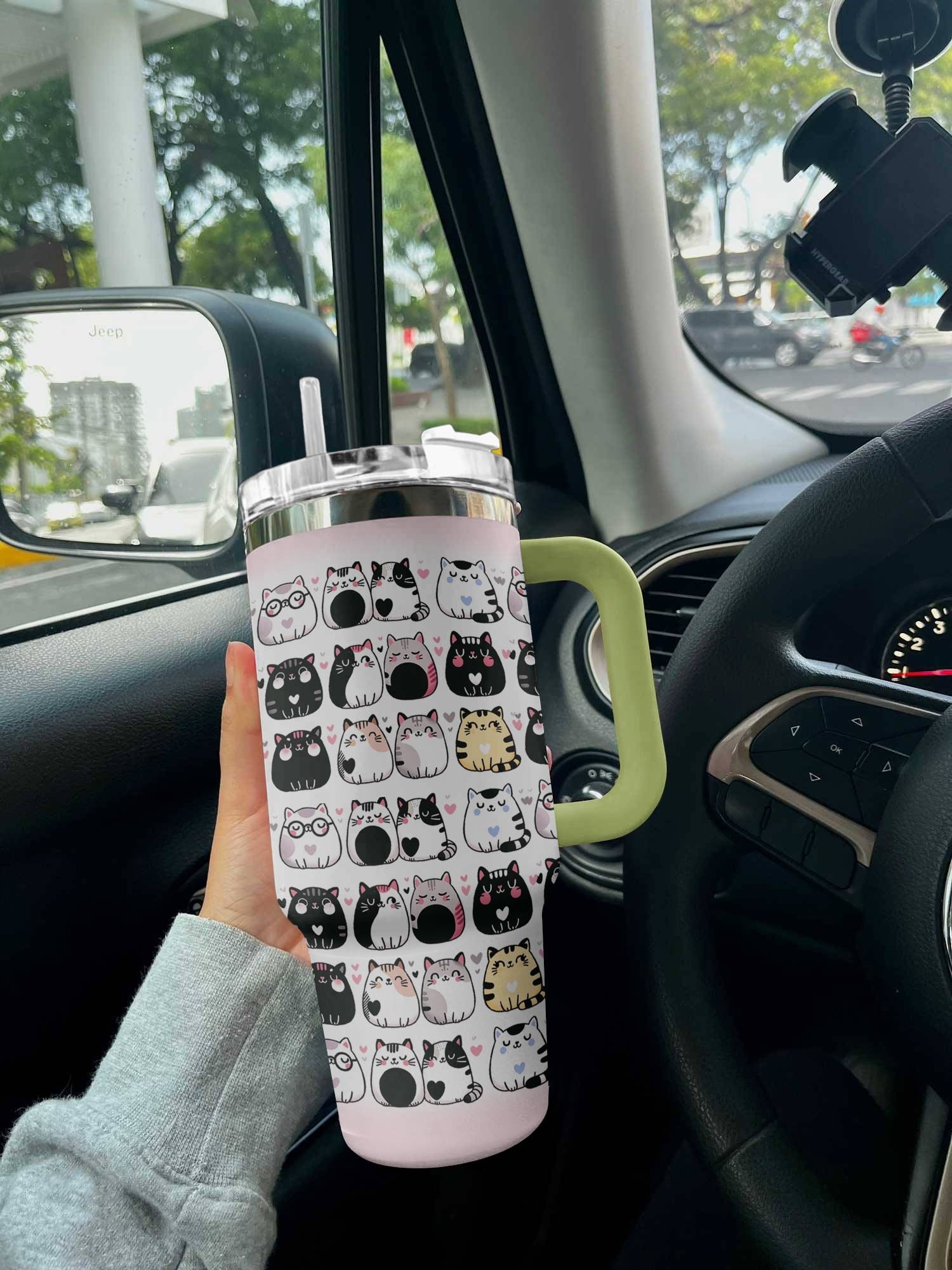 Cat 40 Oz Shineful™ Tumbler Lovely Cats Lk8 Green 40Oz