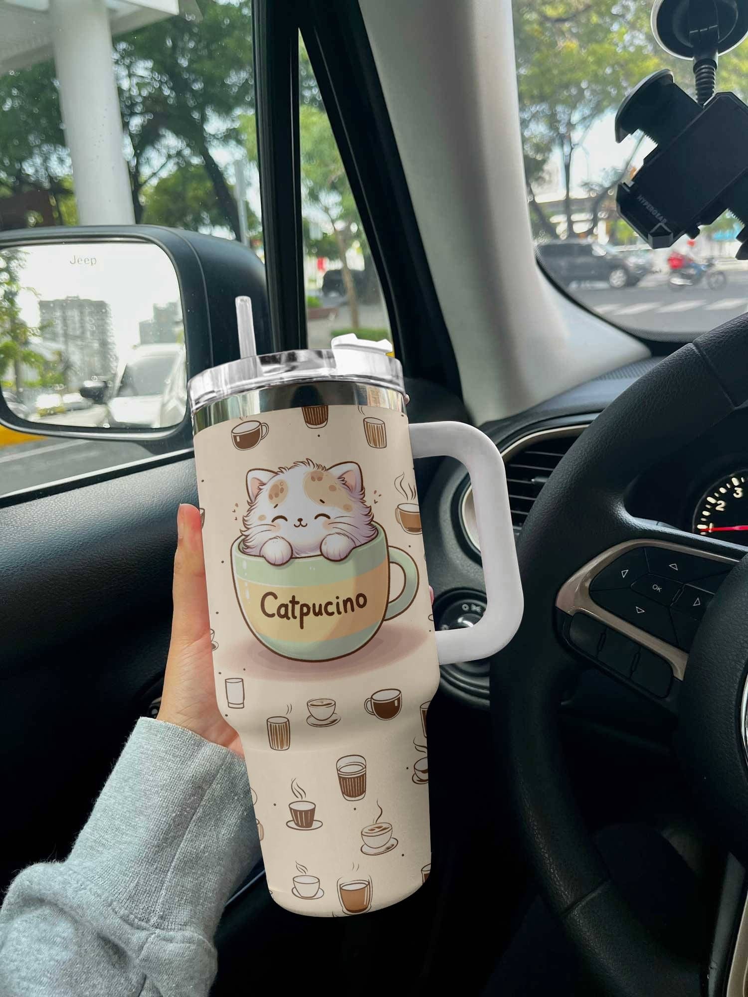 Cat 40 Oz Shineful™ Tumbler Catpuchino Lk8 White 40Oz
