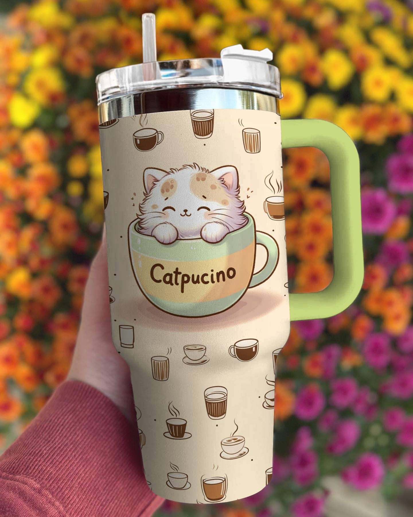 Cat 40 Oz Shineful™ Tumbler Catpuchino Lk8 40Oz