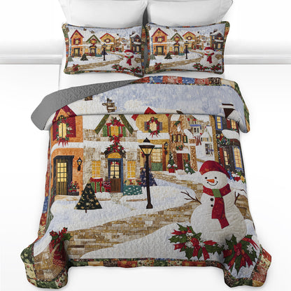 Shineful All Season Quilt 3-Piece Set Festive Snowman Village