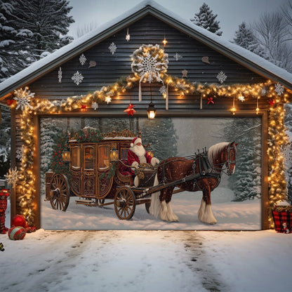 Shineful Garage Door Banner Decoration Santa’s Victorian Carriage Ride