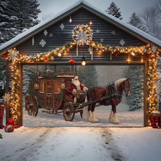 Shineful Garage Door Banner Decoration Santa’s Victorian Carriage Ride