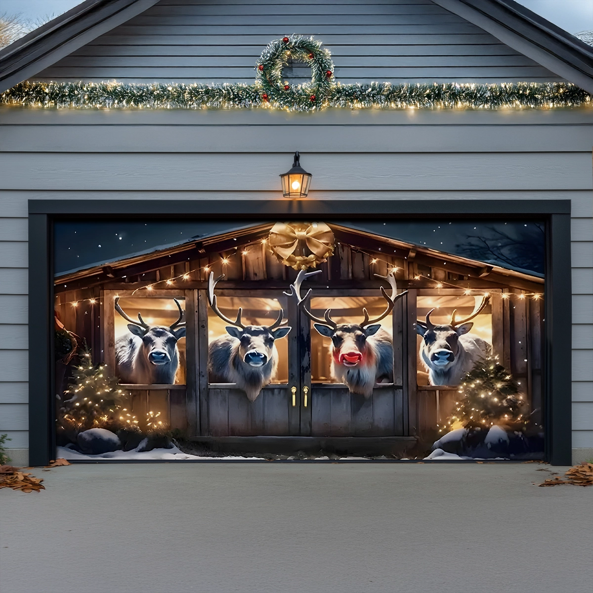 Shineful Garage Door Banner Decoration Reindeer Retreat Holiday Charm