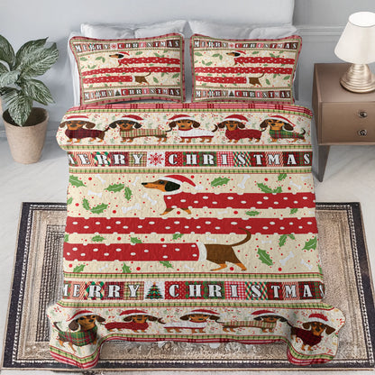 Shineful All Season Quilt 3-Piece Set - Christmas Playful Dachshund