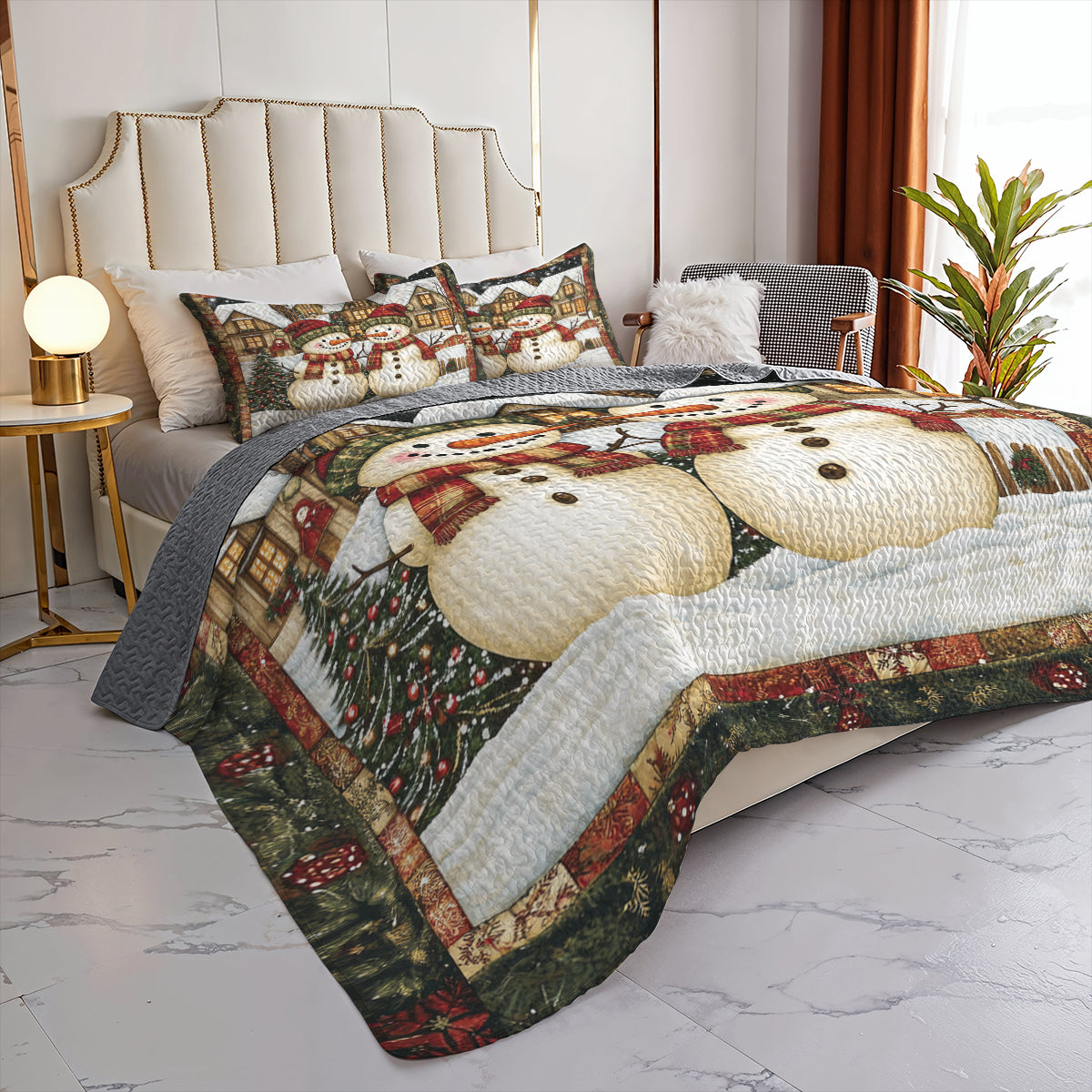Shineful All Season Quilt 3-Piece Set Cozy Snowman Winter