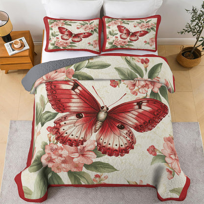 Shineful All Season Quilt 3-Piece Set Crimson Butterfly Dreams
