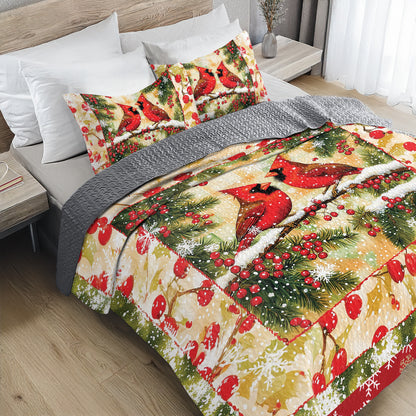 Shineful All Season Quilt 3-Piece Set - Cardinal Pair: Holiday Snowfall