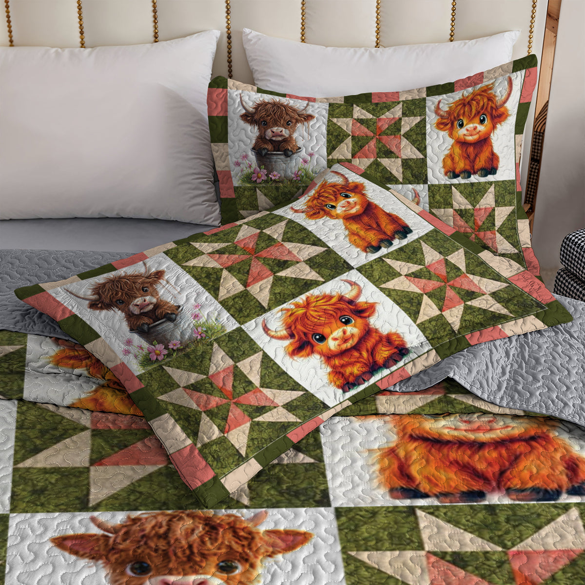 Shineful All Season Quilt 3-Piece Set Cute Highland Cow