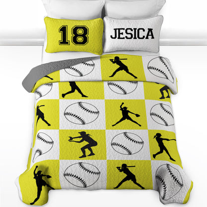 Shineful All Season Quilt 3-Piece Set Personalized Softball