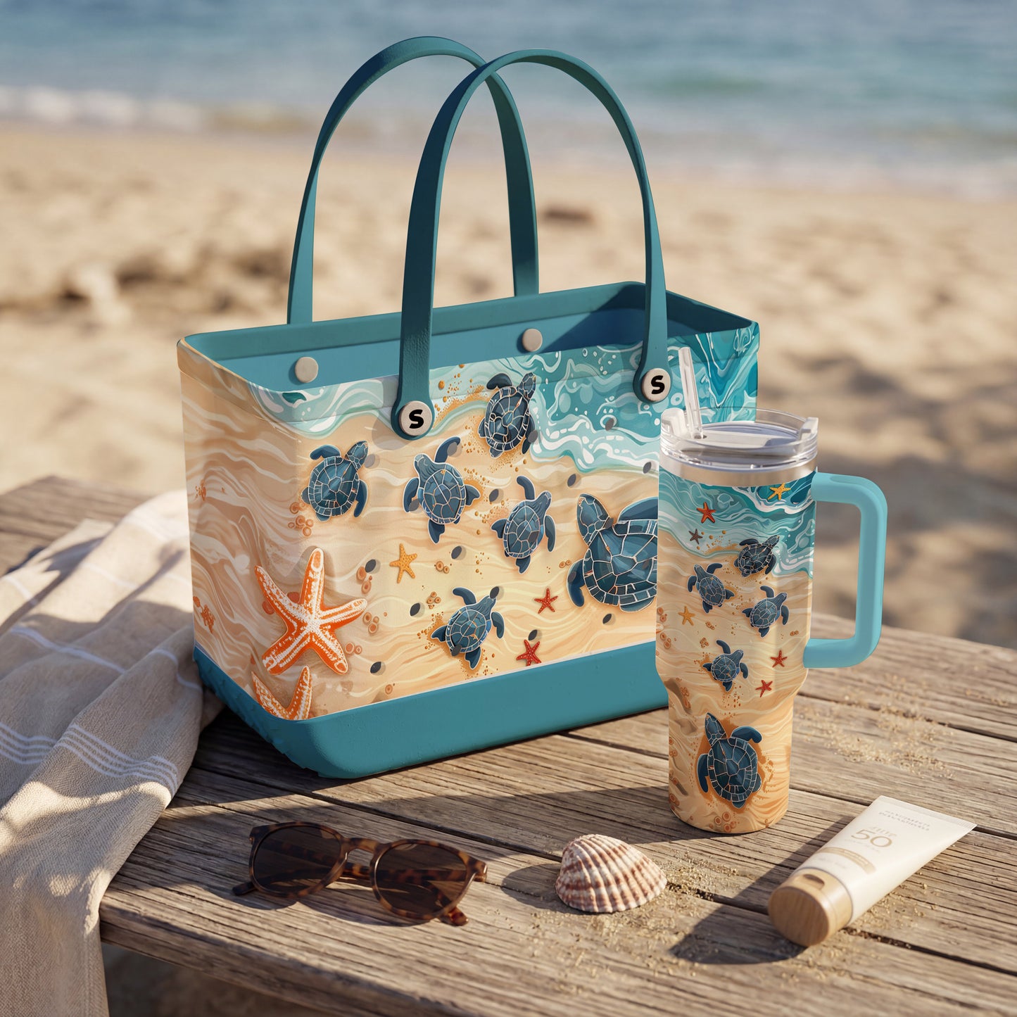 Shineful Bundle Beach Bag And Tumbler Ocean Turtle
