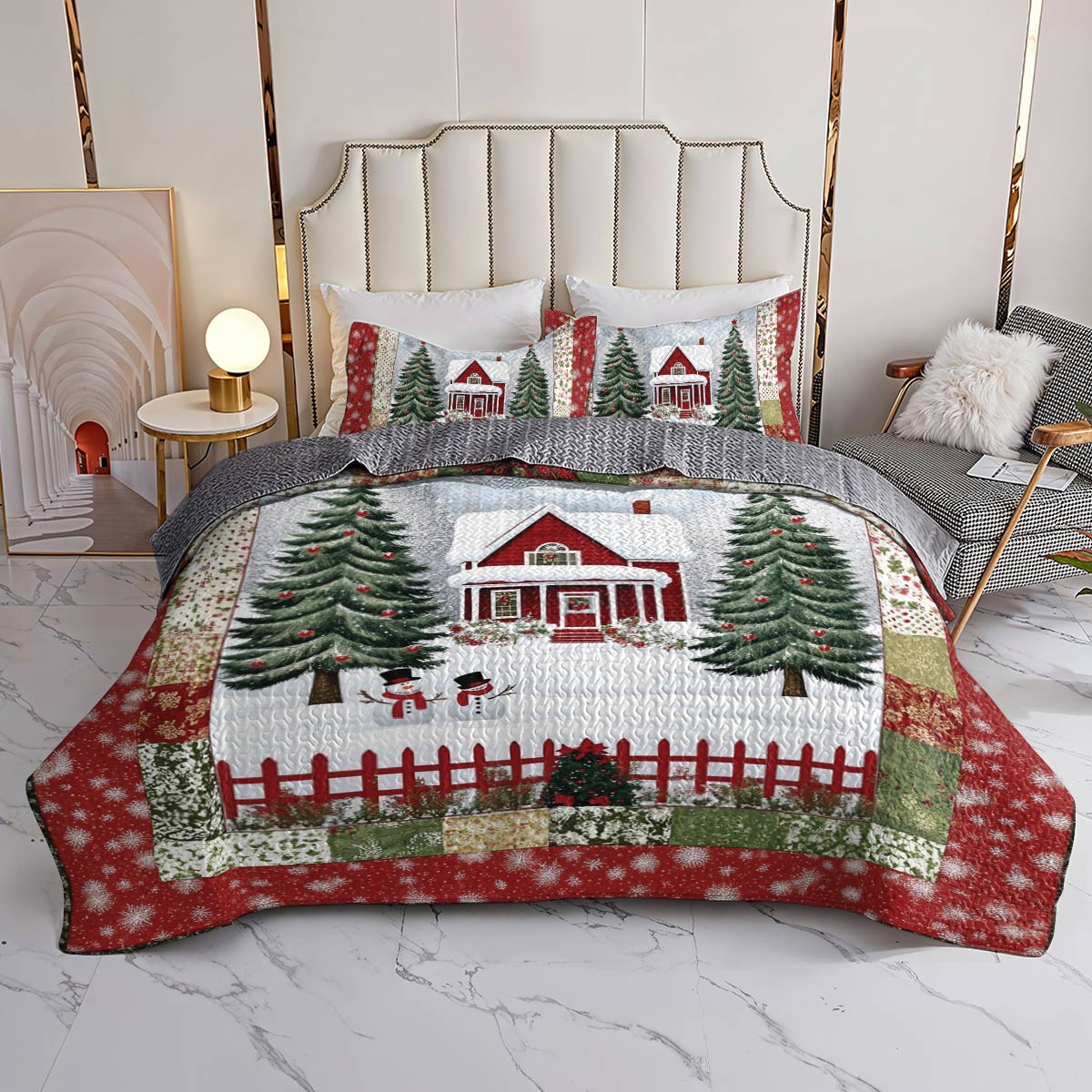 Shineful All Season Quilt 3-Piece Set Snowy Village