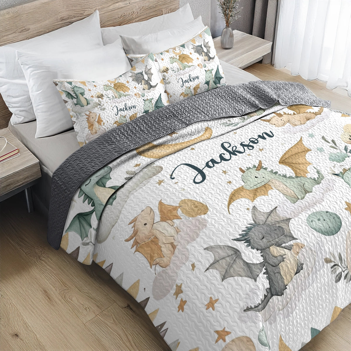 Shineful All Season Quilt 3-Piece Set - Personalized Baby Dragon Dreams